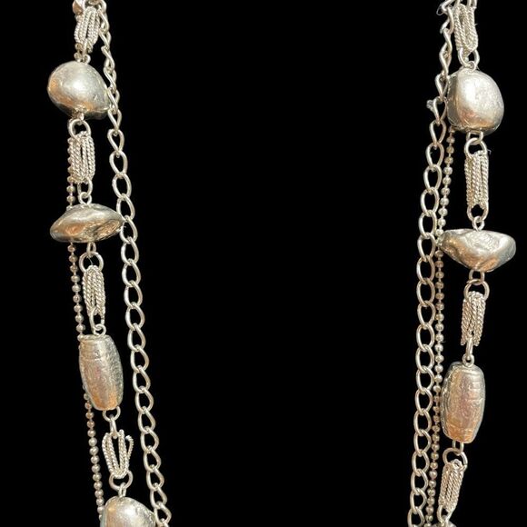Silver Bead Mult-strand Long Necklace - Picture 2 of 3